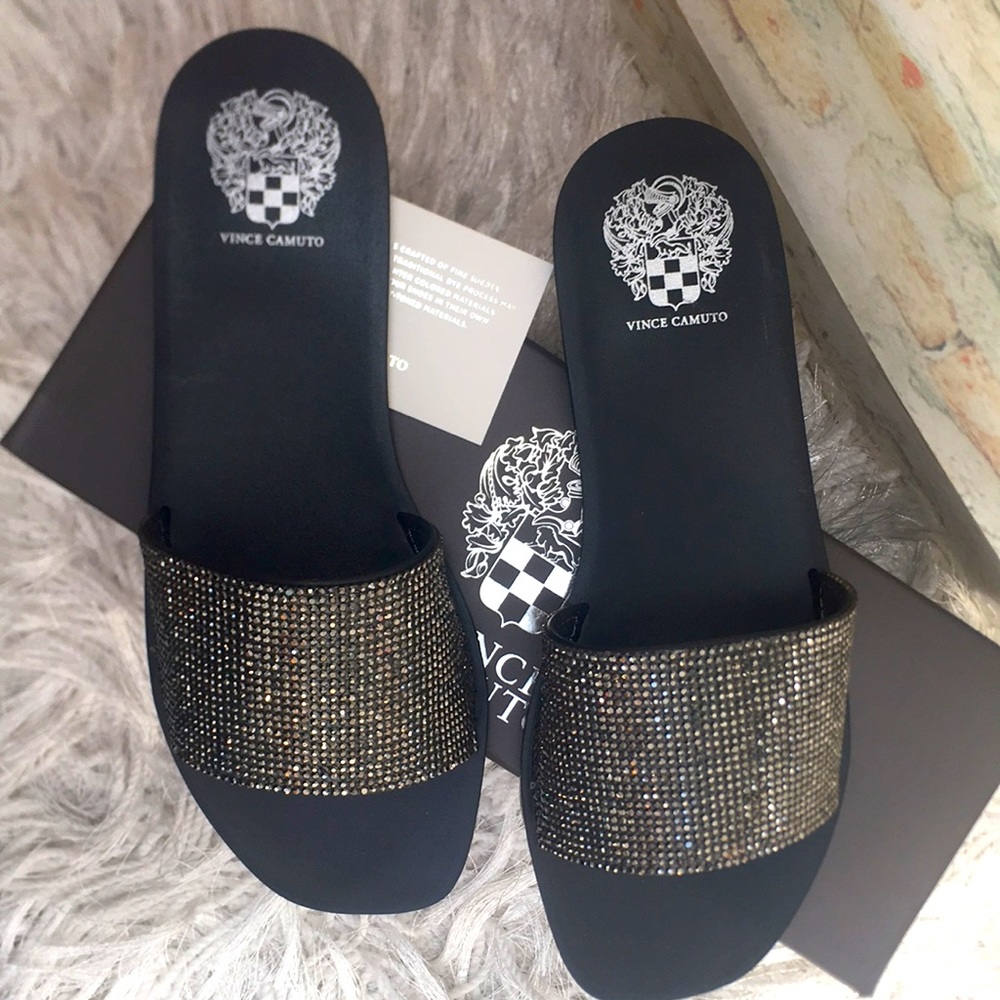 Women’s Vince Camuto Glam Slip On Crystal Embellished Slides Sandals - Picture 5 of 5